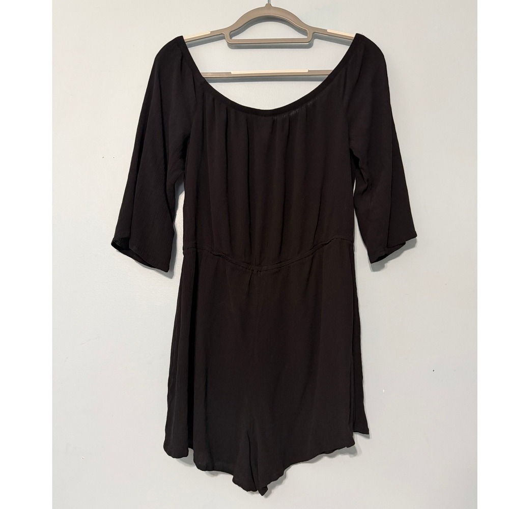 Kona Sol Women's Large Black Off The Shoulder Romper 3/4 Sleeve Rayon 2180